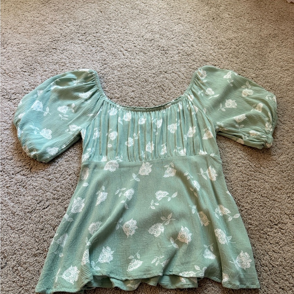 O'Neill Mint Floral Puff Sleeve Blouse